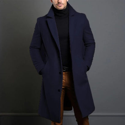 Men's Navy Overcoat Tailored Fit Elegant Winter Formal Casual Wool Blend