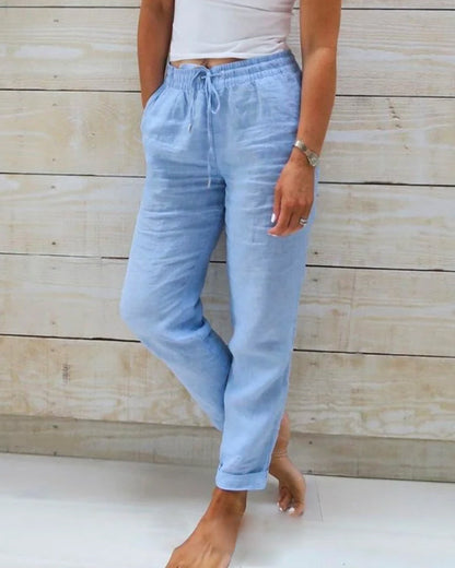 Susan women's linen trousers in Blue