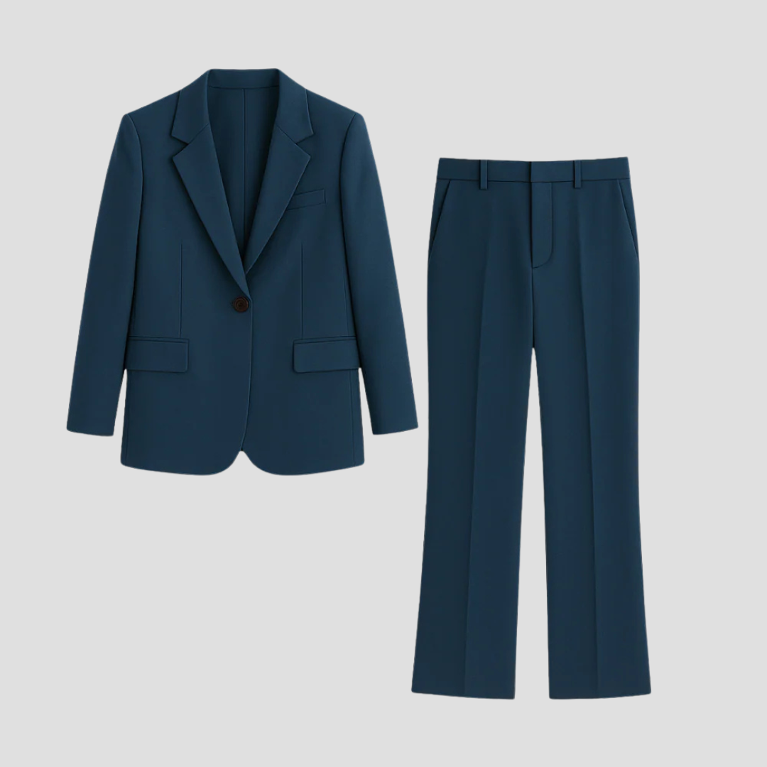 Women's Tailored Suit Set Long Blazer Trousers Elegant Office Formal