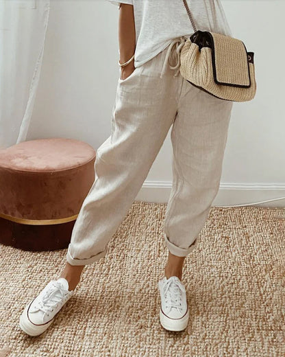 Remy women's linen trousers in Beige