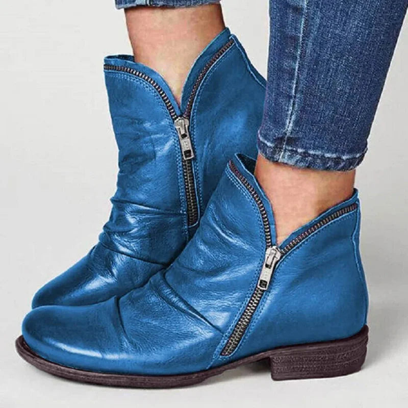 Women's Leather Boots Relaxed Fit Casual Everyday Ankle Boots Brass Buckle