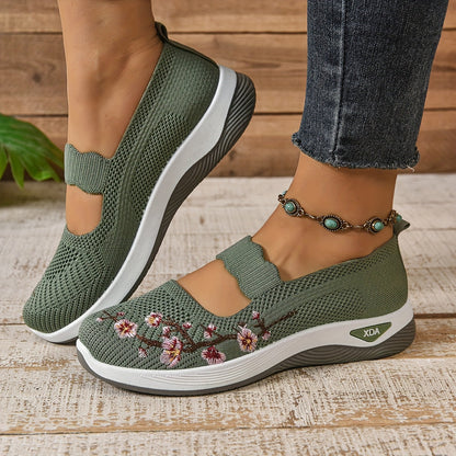 Women's Floral Support Sneakers Black Comfortable Everyday Casual Shoes
