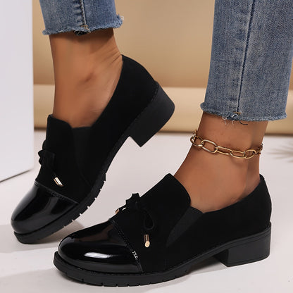 Women's Loafers Bow Block Heel Slip-On Comfortable Casual Formal Shoes