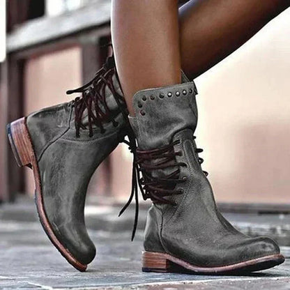 Women's Winter Boots Lace Up Side Zip Casual Everyday Ankle Boots Black
