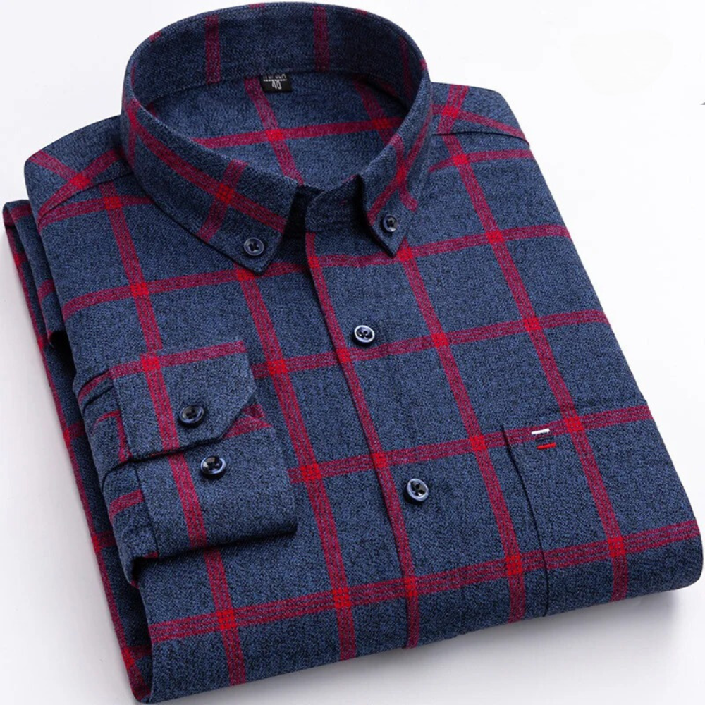 Men's Plaid Button-Down Shirt Slim Fit Long-Sleeve Smart Casual