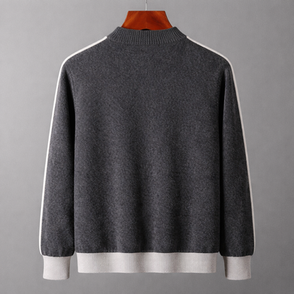 Men's Zip-Up Knit Jacket Contrast Sleeve Ribbed Collar Autumn Winter