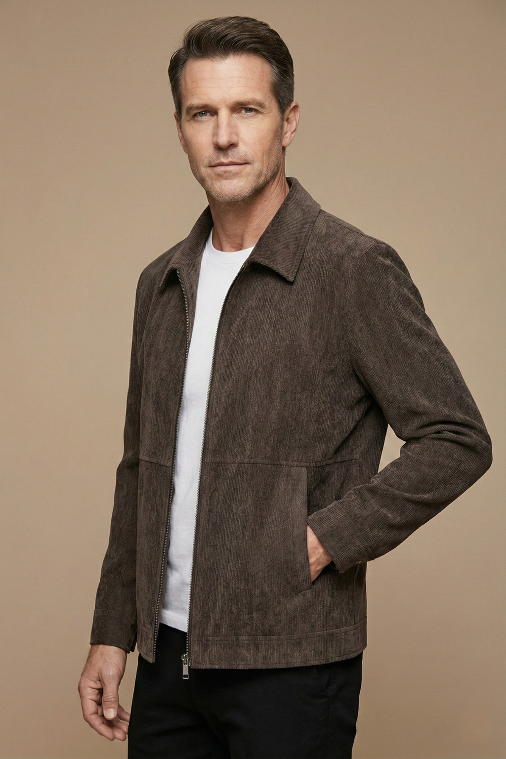 Men's Zip Front Jacket Classic Collar Panel Seam Detail Casual Smart