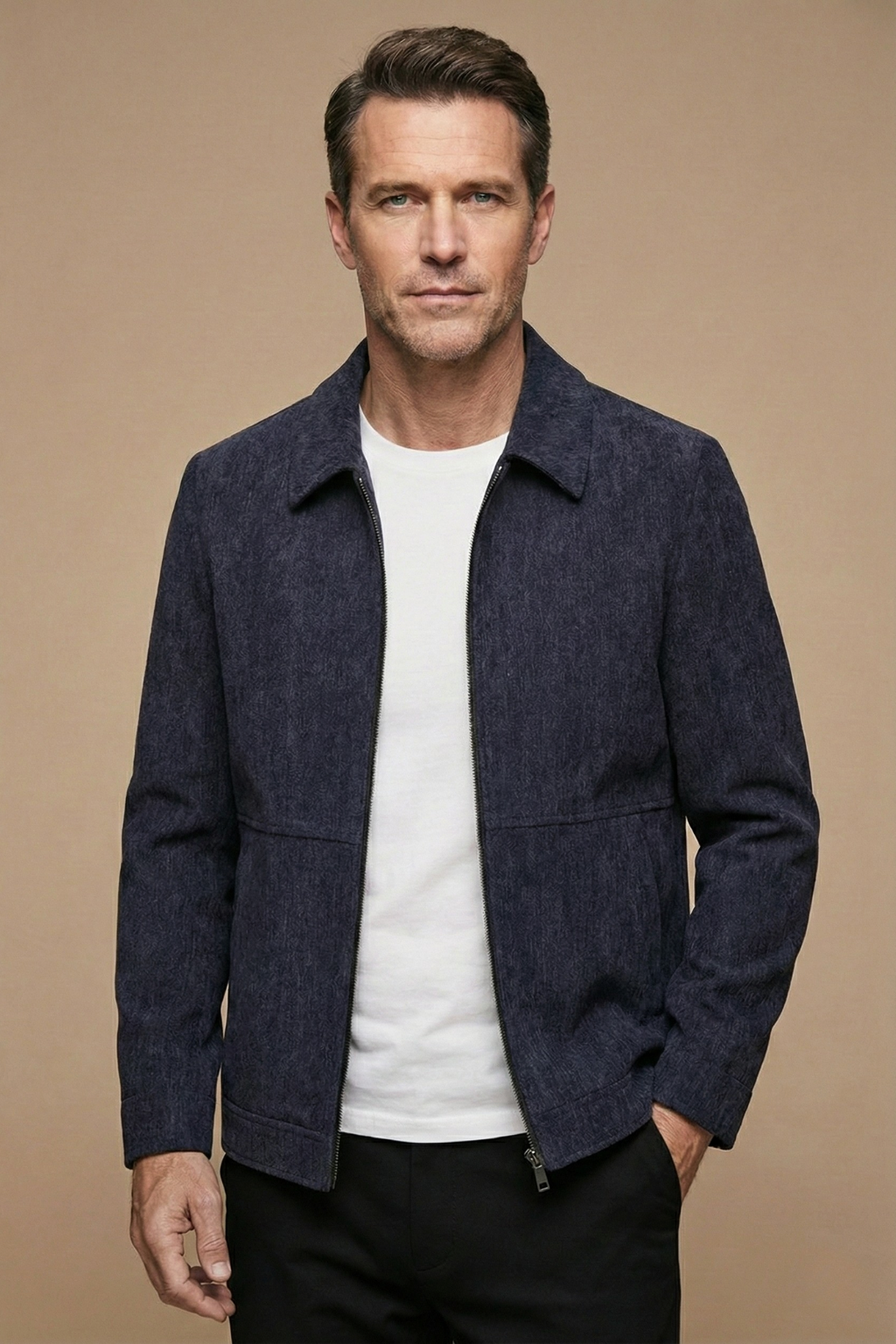 Men's Zip Front Jacket Classic Collar Panel Seam Detail Casual Smart