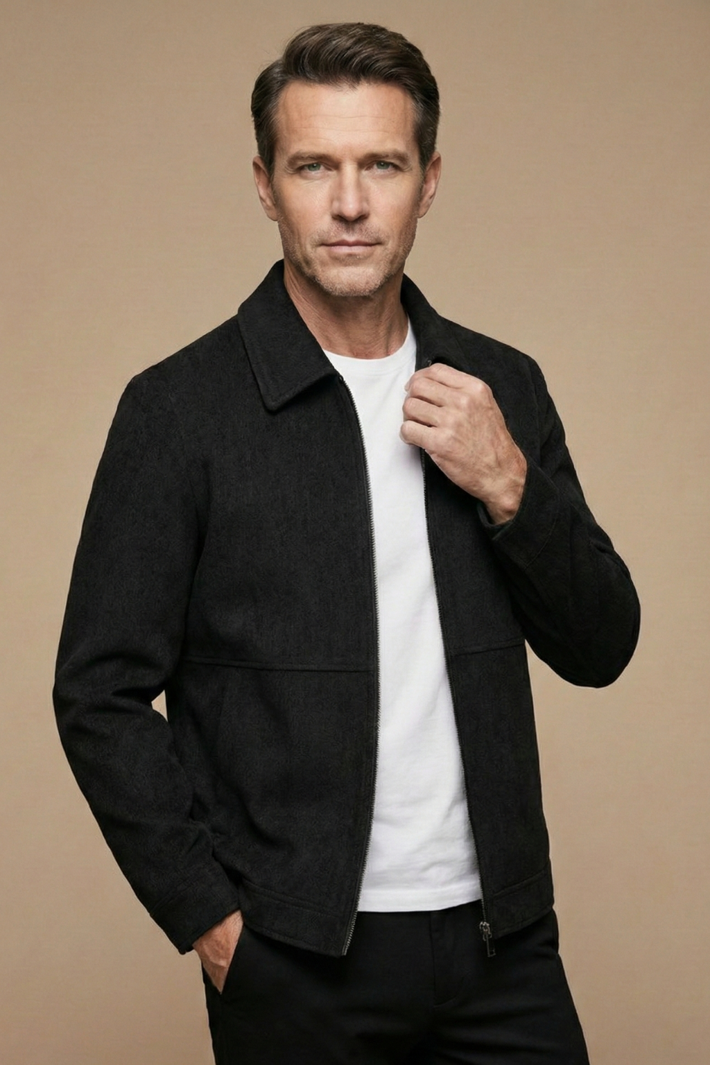 Men's Zip Front Jacket Classic Collar Panel Seam Detail Casual Smart