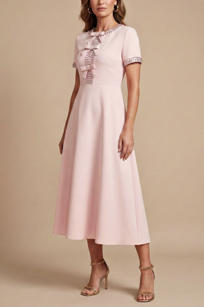 Women's Midi Dress Crystal Embellished Jewel Neck Evening Formal
