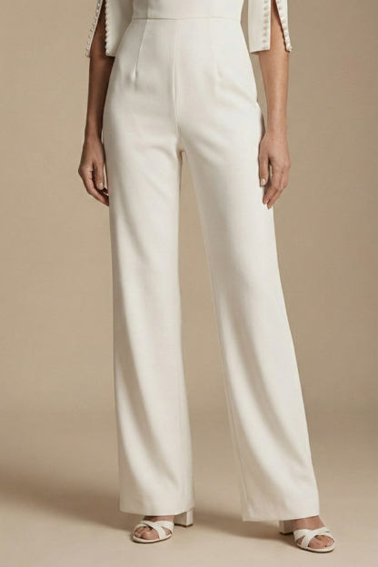Women's Wide Leg Jumpsuit Boat Neck Pearl Sleeve Detail Smart Casual