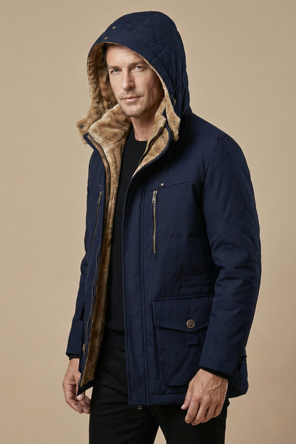 Men's Winter Parka Jacket Insulated Hooded Utility Zip Button Closure