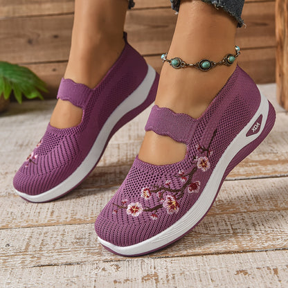 Women's Floral Support Sneakers Black Comfortable Everyday Casual Shoes