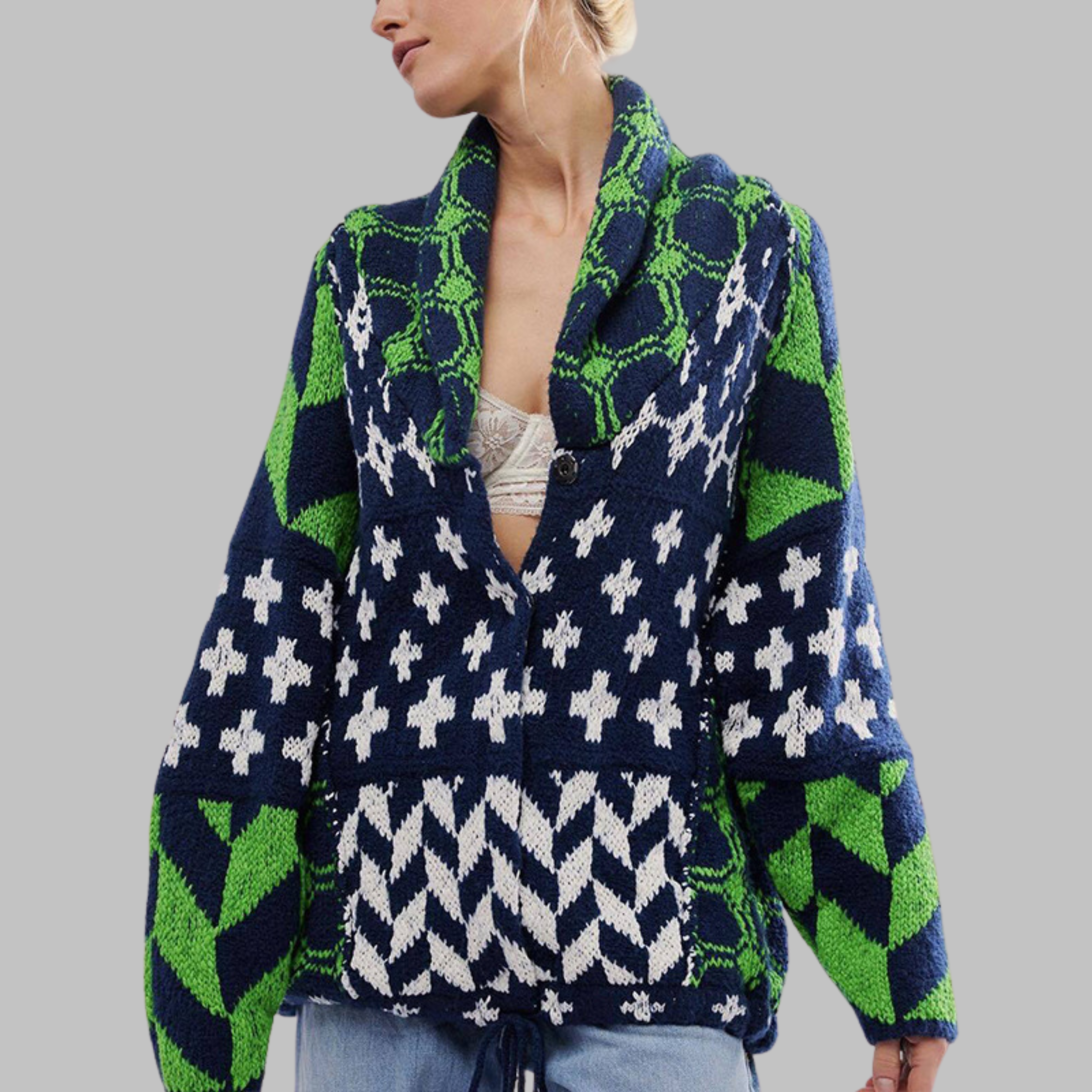 Women's Oversized Cardigan Vintage Button Down Collar Long Sleeve Knit Relaxed Fit Casual Layering Sweater Jacket All Season