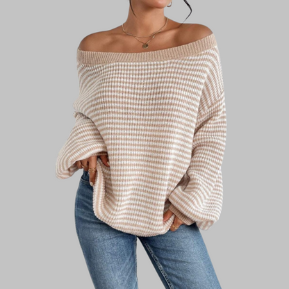Women's Striped Drop Shoulder Sweater Long Sleeve Relaxed Fit Casual Knit Top Ladies Pullover Stripe Everyday Autumn Winter Cosy