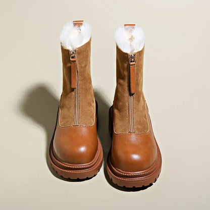 Women's Winter Boots Snow Shoes Chunky Sole Front Zip Warm Casual
