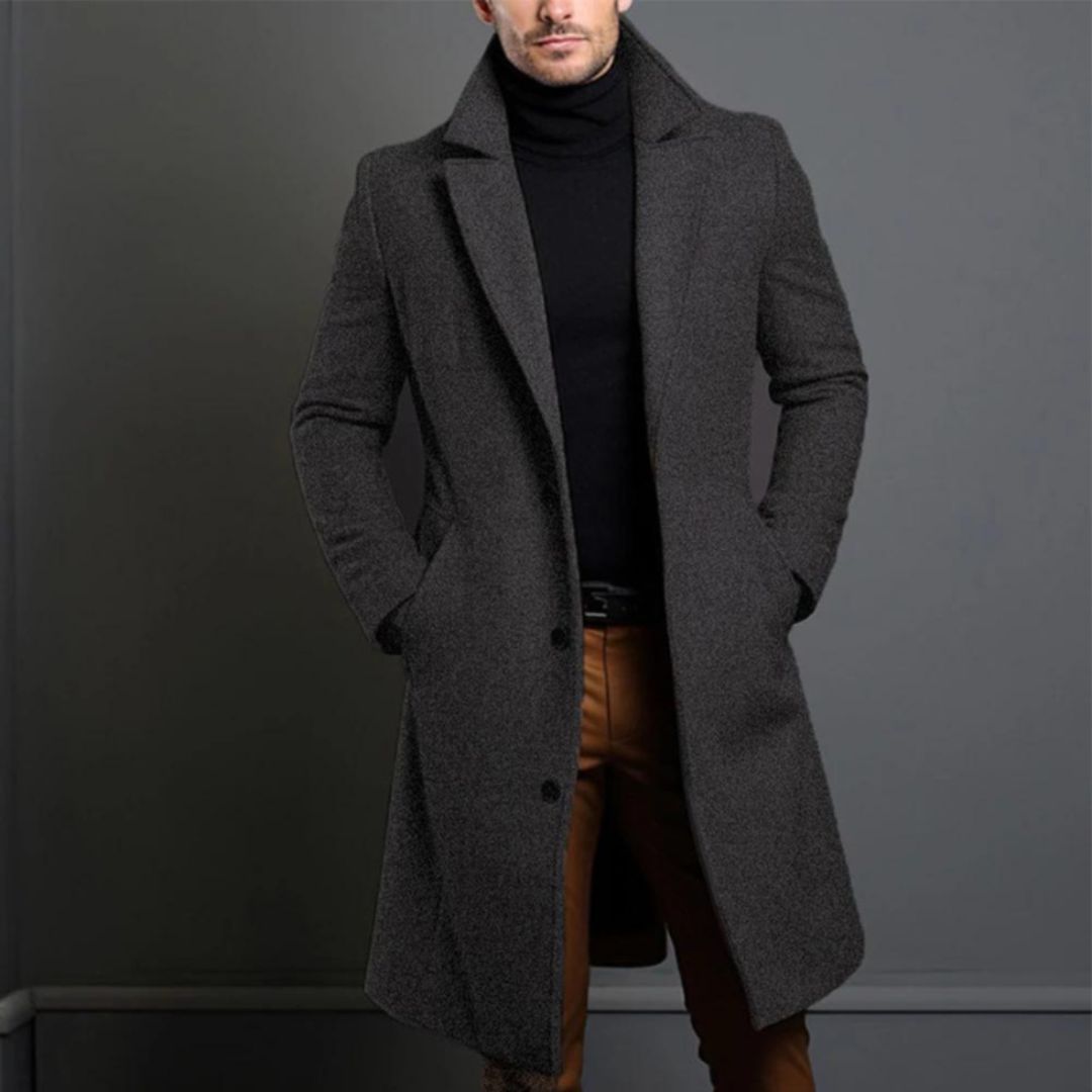 Men's Navy Overcoat Tailored Fit Elegant Winter Formal Casual Wool Blend