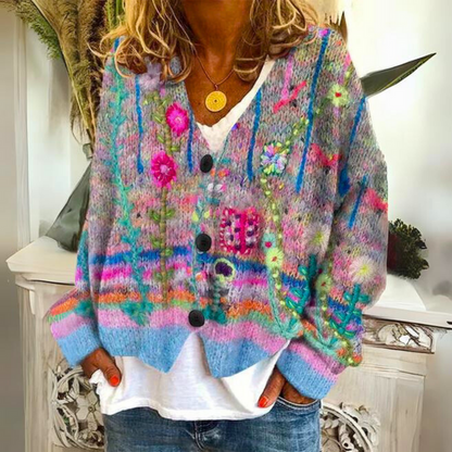 Women's Colourful Knitted Sweater Cosy Soft Knit Pullover Bold Pattern Casual Warm Ladies Jumper Long Sleeve Everyday Knitwear