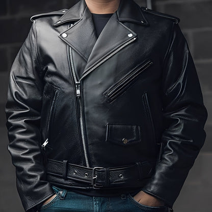 Men's Leather Jacket Multi Pocket Casual Everyday Wear Classic Style