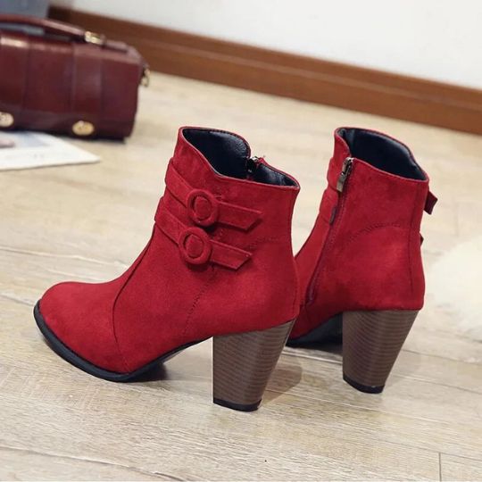 Women's High-Heel Ankle Boots Buckle Zip Closure Black Elegant Dress
