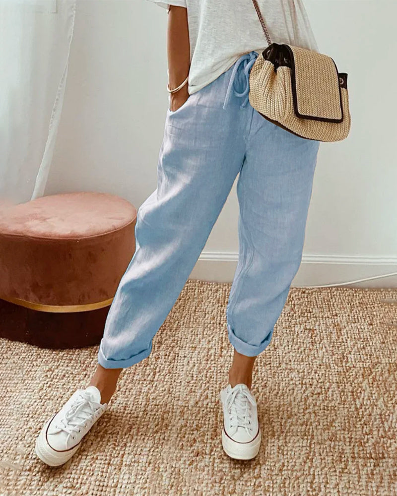 Remy women's linen trousers in Blue