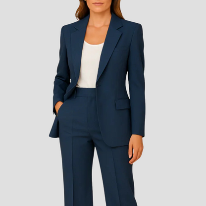 Women's Tailored Suit Set Long Blazer Trousers Elegant Office Formal