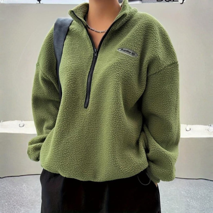 Women's Fuzzy Half Zip Sweatshirt Long Sleeve Soft Fleece Pullover Green Black Pink Apricot Casual Cosy Lounge Top Ladies Warm Winter