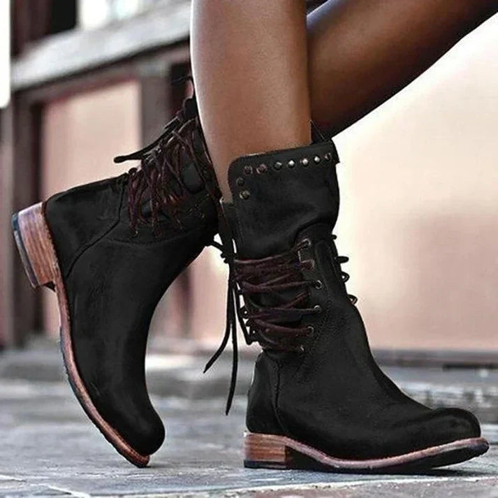 Women's Winter Boots Lace Up Side Zip Casual Everyday Ankle Boots Black