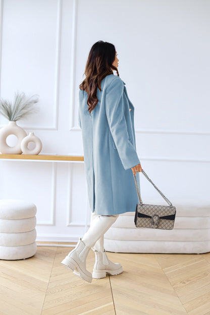 Women's Double Breasted Coat Gold Button Mid-Length A-Line Wide Lapel