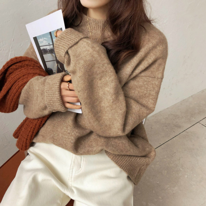 Sweater Women Casual Long Sleeve Round Neck Relaxed Fit Everyday Pullover Camel Khaki Black Pink