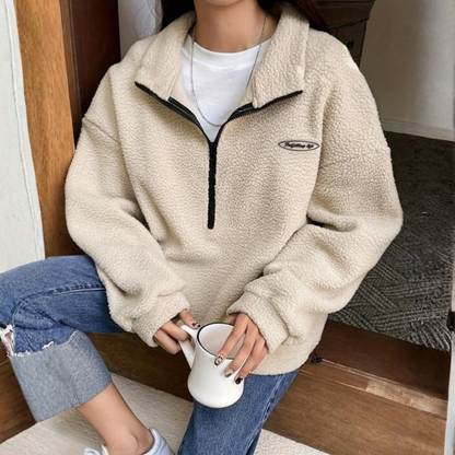 Women's Fuzzy Half Zip Sweatshirt Long Sleeve Soft Fleece Pullover Green Black Pink Apricot Casual Cosy Lounge Top Ladies Warm Winter