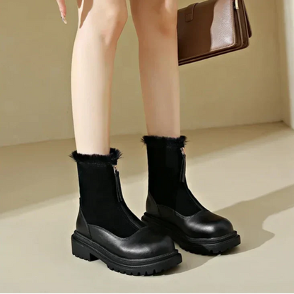 Women's Winter Boots Snow Shoes Chunky Sole Front Zip Warm Casual