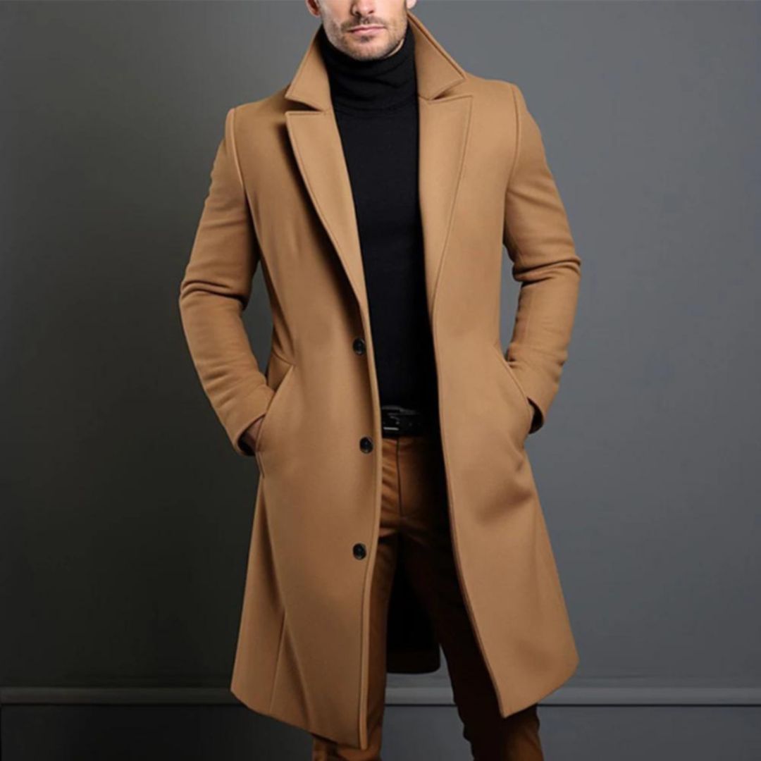 Men's Navy Overcoat Tailored Fit Elegant Winter Formal Casual Wool Blend