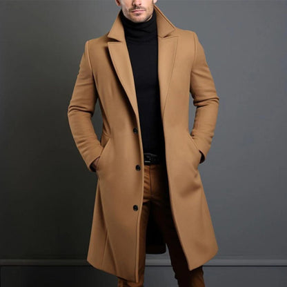 Men's Navy Overcoat Tailored Fit Elegant Winter Formal Casual Wool Blend
