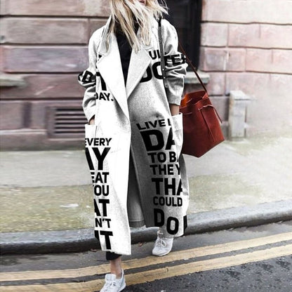 Women's Wool Coat Long Designer Pattern Elegant Warm Dress Outerwear