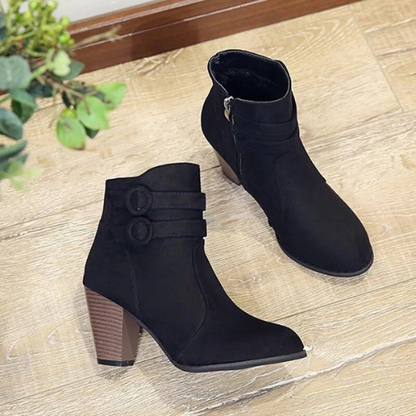 Women's High-Heel Ankle Boots Buckle Zip Closure Black Elegant Dress