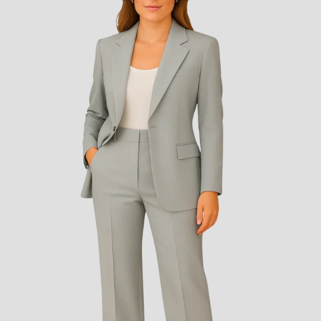 Women's Tailored Suit Set Long Blazer Trousers Elegant Office Formal