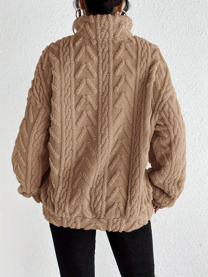 Women's Cable Knit Sweater Fleece Lined Half Zip Pullover Warm Winter Jumper Cosy Ladies Knit Top Casual Cold Weather S-XXL