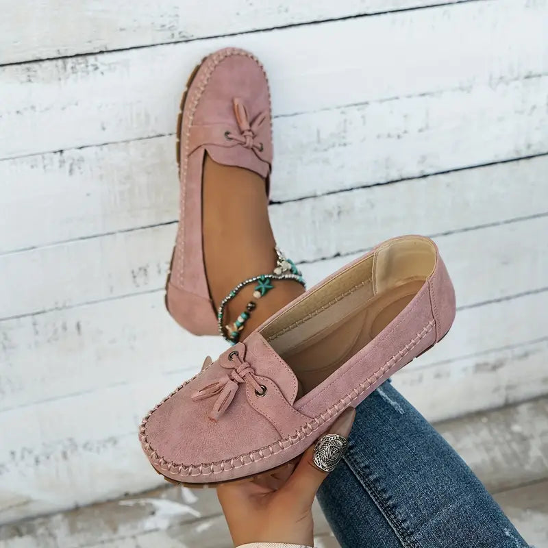 Suede Loafers Women Soft Leather Slip-On Comfort Casual Elegant Everyday
