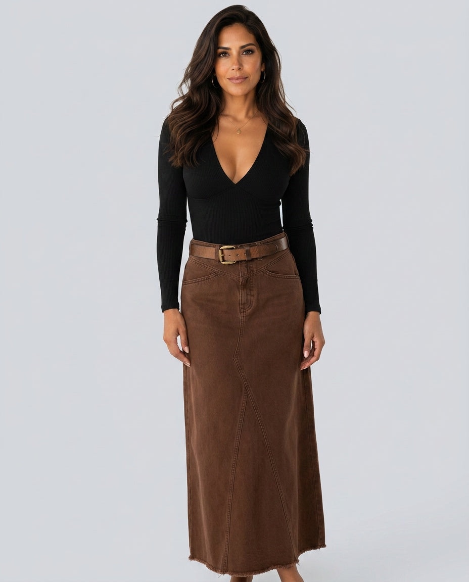 Hazel women's maxi skirt in Brown