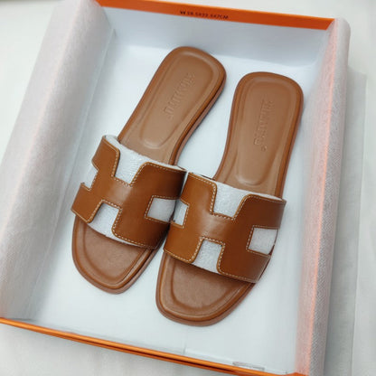 Women's H-Profile Sandals Comfortable Leather Slides Elegant Trendy Footwear