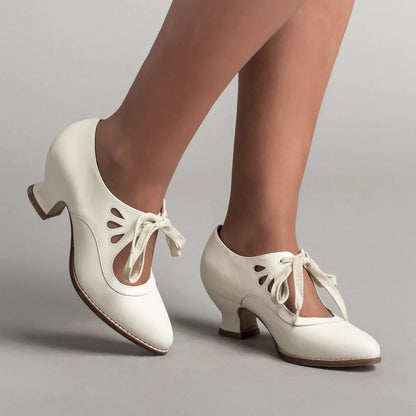Women's Lace-Up Pumps with Heel Elegant Closed Toe Formal Everyday Shoes