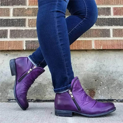 Women's Leather Boots Relaxed Fit Casual Everyday Ankle Boots Brass Buckle