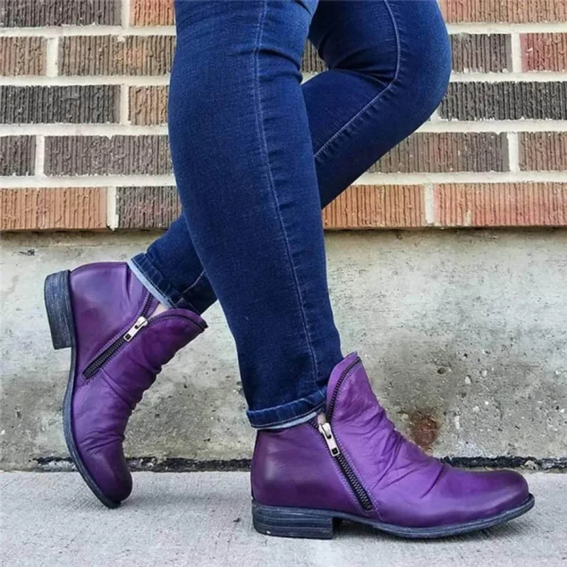 Women's Leather Boots Relaxed Fit Casual Everyday Ankle Boots Brass Buckle