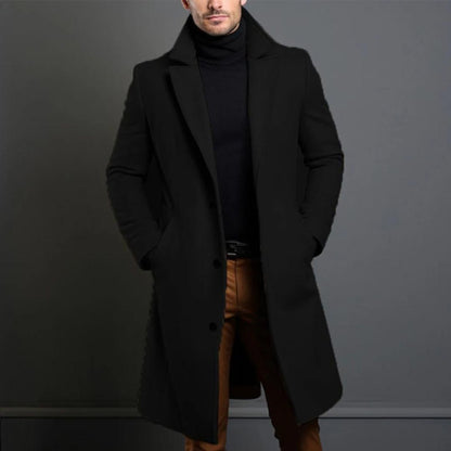 Men's Navy Overcoat Tailored Fit Elegant Winter Formal Casual Wool Blend
