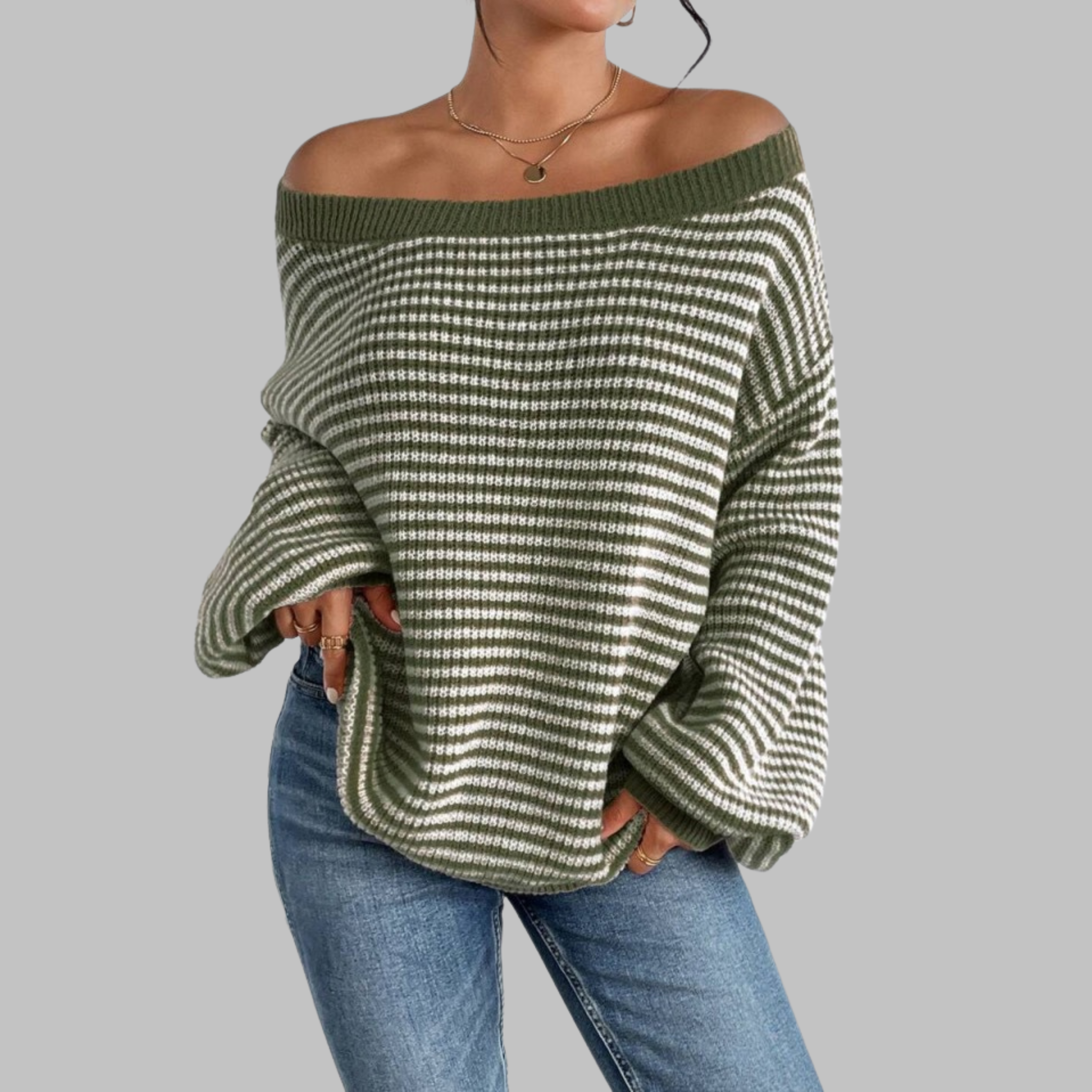 Women's Striped Drop Shoulder Sweater Long Sleeve Relaxed Fit Casual Knit Top Ladies Pullover Stripe Everyday Autumn Winter Cosy
