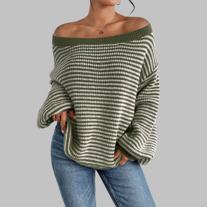 Women's Striped Drop Shoulder Sweater Long Sleeve Relaxed Fit Casual Knit Top Ladies Pullover Stripe Everyday Autumn Winter Cosy