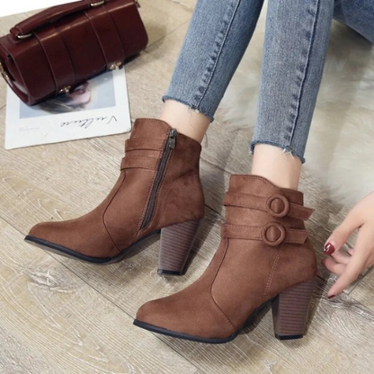 Women's High-Heel Ankle Boots Buckle Zip Closure Black Elegant Dress