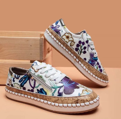 Women's Lace-Up Sneakers Low-Top Casual Shoes with Side Zip Platform