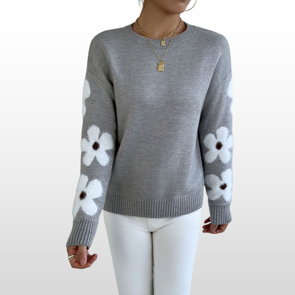 Women's Floral Sweater Round Neck Loose Fit Autumn Winter Knit Pullover Ladies Casual Cosy Long Sleeve Knitwear Warm Top